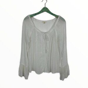 Promesa USA Blouse Top Bell Sleeves Medium White Sheer